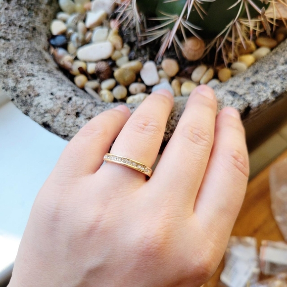 Classic Dainty Gold Rhinestone Ring Band - Picture 7 of 8